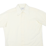 Mens Cream Shirt L Short Sleeve Polyester Blend Button Closure Plain