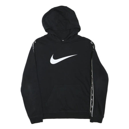 NIKE Boys Black Cotton Blend Hoodie XL Swoosh Logo Pullover Sweatshirt