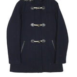 MUSTO Womens Navy Blue Wool Blend Duffle Jacket S Hooded Button Closure