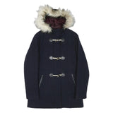 MUSTO Womens Navy Blue Wool Blend Duffle Jacket S Hooded Button Closure