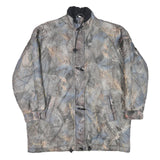 Womens Grey Abstract Print Quilted Jacket XL Polyester Blend Button Closure