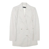 ZARA Womens White & Blue Checked Double Breasted Blazer Jacket XS Polyester