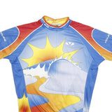 VOLEA Mens Blue Yellow Red Graphic Polyester Cycling T-Shirt L Short Sleeve Crew