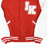 Mens Red & White Ikuna Koa Varsity Jacket L Polyester Blend Button Closure