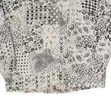 TRUE Womens Cream Black Printed Blouse Long Sleeve Collared M Polyester Blend