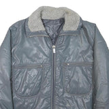 Womens Grey Faux Shearling Collar Zip Jacket M Polyester Blend Plain Warm Casual