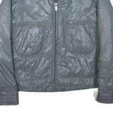 Womens Grey Faux Shearling Collar Zip Jacket M Polyester Blend Plain Warm Casual