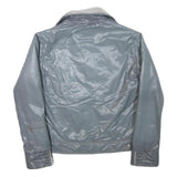 Womens Grey Faux Shearling Collar Zip Jacket M Polyester Blend Plain Warm Casual