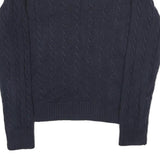 TOMMY HILFIGER Womens Navy Blue Patterned Jumper Crew Neck Cable Knit L Cotton