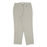 Womens Regular Fit Checked Zip Trousers Cream & Black W32 L30 Classic Casual