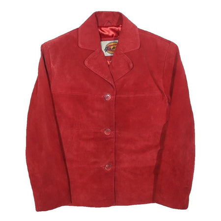GAPELLE Womens Red Leather Button Jacket S Suede Classic Stylish Outerwear