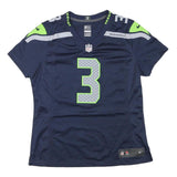 NIKE Womens Blue & Green Seahawks Wilson Football Shirt L Short Sleeve V-Neck