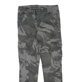 Mens Slim Drawstring Cotton Blend Grey Camo Cargo Trousers W28 L29 Casual
