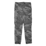 Mens Slim Drawstring Cotton Blend Grey Camo Cargo Trousers W28 L29 Casual