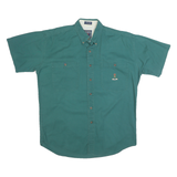 CHAPS Mens Green Cotton Button-Down Shirt M Classic Short Sleeve Pocket
