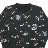 Womens Black Sweatshirt V Neck XL Abstract Print Cotton Blend Relaxed