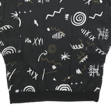 Womens Black Sweatshirt V Neck XL Abstract Print Cotton Blend Relaxed