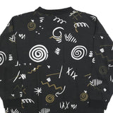 Womens Black Sweatshirt V Neck XL Abstract Print Cotton Blend Relaxed