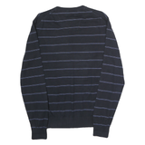 NAUTICA Mens Navy Blue & Light Blue Striped Patterned V-Neck Jumper Basic Knit L