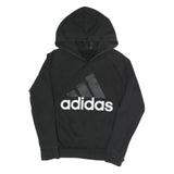 ADIDAS Womens Black Hoodie S Cotton Blend Pullover Sweatshirt Logo Print