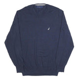 NAUTICA Mens Navy Plain Crew Neck Basic Knit Jumper L Cotton Blend