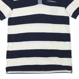 TOMMY HILFIGER Mens Blue & White Striped Short Sleeve Polo Shirt XL Cotton Blend