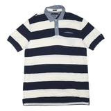 TOMMY HILFIGER Mens Blue & White Striped Short Sleeve Polo Shirt XL Cotton Blend