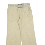 Womens Relaxed Beige Cotton Blend Trousers W28 L28 Belted Casual Wear