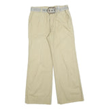 Womens Relaxed Beige Cotton Blend Trousers W28 L28 Belted Casual Wear