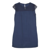 ZARA Womens Blue Polyester Blend Day Jersey Dress Short Sleeve S Stylish Casual