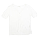GERARD DAREL Womens White Blouse Short Sleeve Round Neck S Lace Detail Buttons