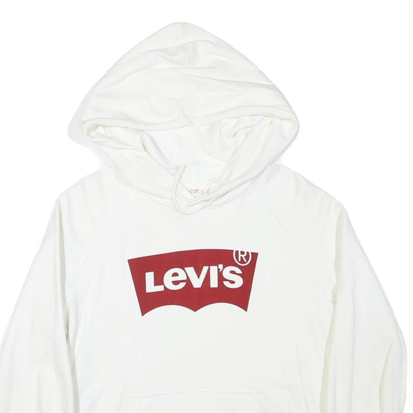 LEVI'S Mens White Pullover Hoodie S Cotton Blend Logo Sweatshirt