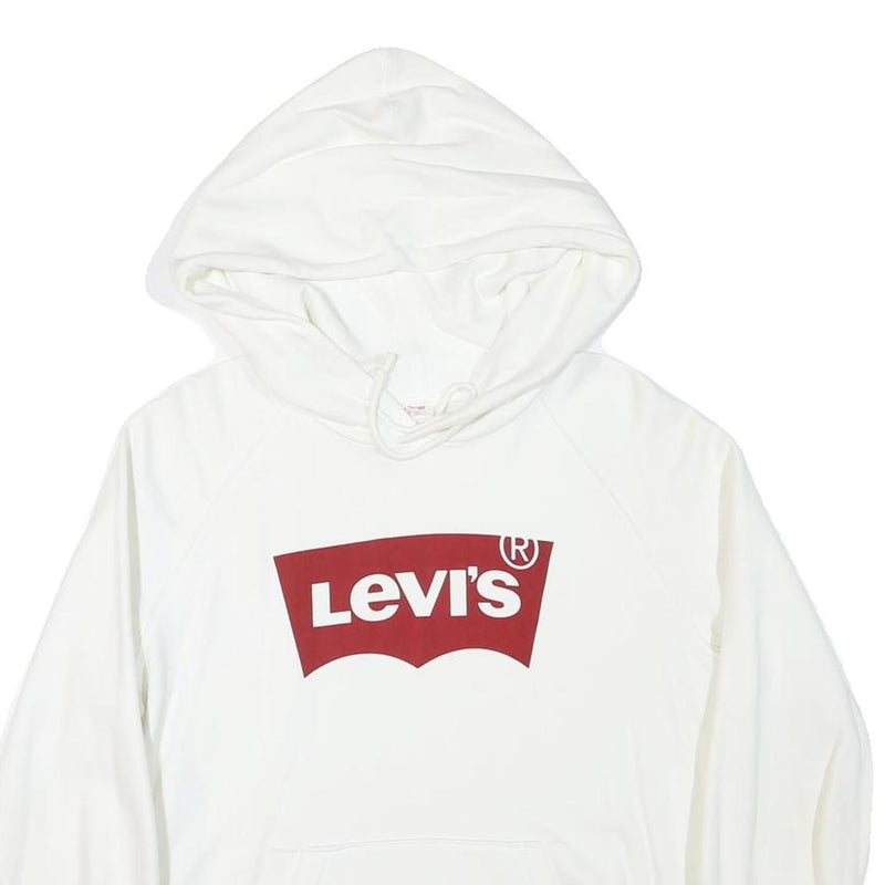LEVI'S Mens White Pullover Hoodie S Cotton Blend Logo Sweatshirt
