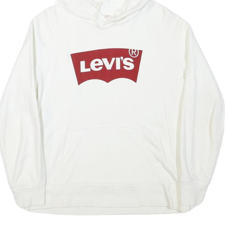LEVI'S Mens White Pullover Hoodie S Cotton Blend Logo Sweatshirt
