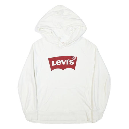 LEVI'S Mens White Pullover Hoodie S Cotton Blend Logo Sweatshirt