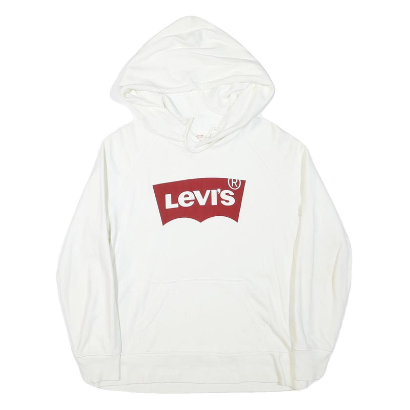 LEVI'S Mens White Pullover Hoodie S Cotton Blend Logo Sweatshirt