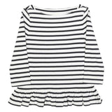 BROOME STREET Womens Black & White Striped Ruffle Hem Top 3/4 Sleeve Boat Neck