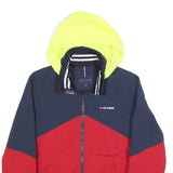 TOMMY HILFIGER Mens Navy & Red Colourblock Hooded Jacket M Nylon Zip