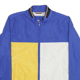 TOMMY HILFIGER Mens Blue Yellow & White Zip Bomber Jacket M Polyester