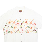ALOHA MO'I Mens White & Pink Hawaiian Cotton Blend Shirt L Tropical Floral Uk