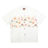 ALOHA MO'I Mens White & Pink Hawaiian Cotton Blend Shirt L Tropical Floral Uk