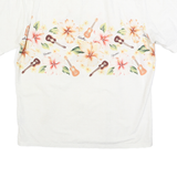 ALOHA MO'I Mens White & Pink Hawaiian Cotton Blend Shirt L Tropical Floral Uk