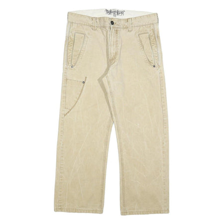 LEVI'S Mens Beige Cotton Blend Regular Straight Trousers W34 L28 Casual Zip