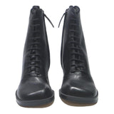 CHARLES & KEITH Womens Lace-Up Heeled Boots Black Leather UK 2.5 Stylish Retro