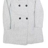 Womens Grey Button Front Jacket S Woven Classic Fit Workwear Stylish Outerwear