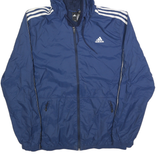 ADIDAS Mens Blue Hooded Zip Up Classic Jacket L Polyester Sportswear