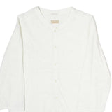 NAPAJIRI Womens White Cotton Blend Printed Top Long Sleeve Button Neck L
