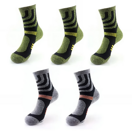 Anyfootwear 5 Pairs One Size 5-11 Grey Green Cotton Compression Trekking With Formal Work Male Socks Meia Contrast Color Designer Brand Fit For Man