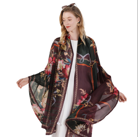 Anyyou 100% Mulberry Silk Brown Scarf Women Luxury Long Shawl – Beach Wear, Swimwear Cover Up, Pashmina Face Shield Foulard Fashion Accessory