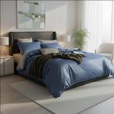 Anycozy UK King Bed Sheet Set – Blue & Light Grey Ultra‑Soft Luxury Egyptian Cotton Bedding Cover, 4‑Piece Ensemble
